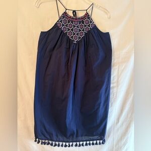 Navy Blue Embroidered Dress with Tassels